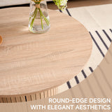 Valivestia Round Nesting Coffee Tables Set of 2, Mid Century Modern Small End Table with Fluted Style Drum Side Tables, Wood Slat Side Table Set for Living Room Bedroom Balcony Office Valivestia