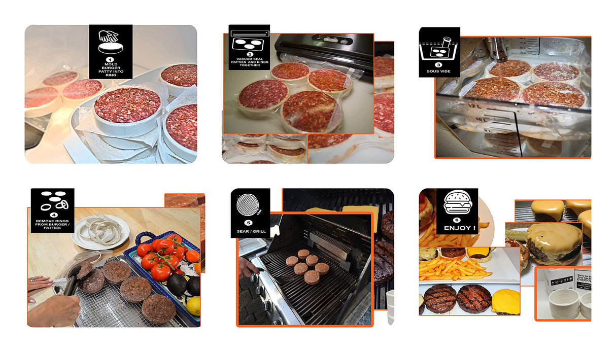 Sous Vide Perfect Hamburger/Burger Immersion Cooking Rings, SET of 6 (1/2 LB. Rings) sous-la-vide