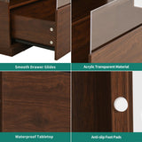 YITAHOME LED Coffee Tables for Living Room, Modern Square Coffee Table with Storage 2 Drawers, Acrylic Glass Coffee Table Farmhouse Wood Center Table, Brown YITAHOME