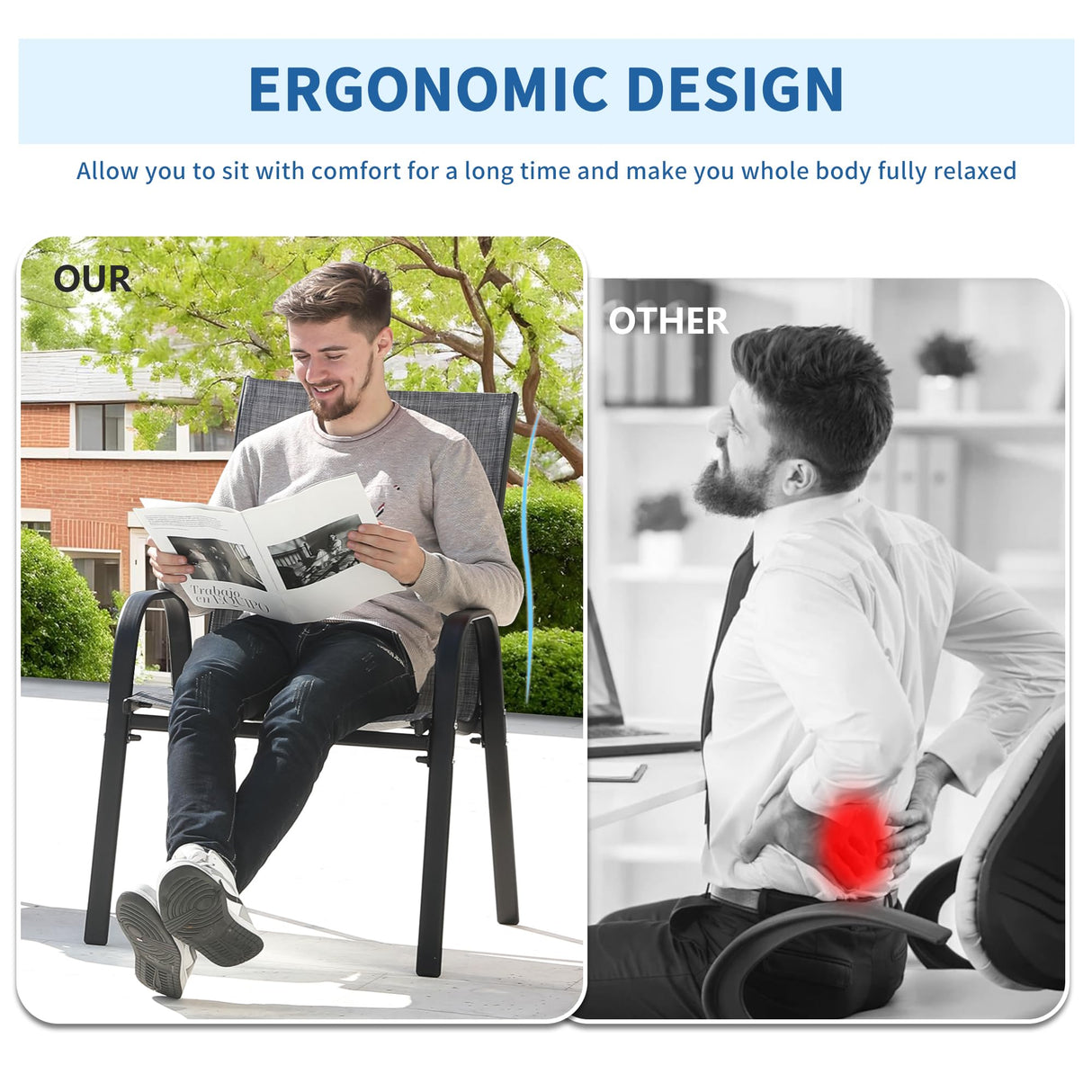 PIZZELLO Patio Chairs Set of 8 - Outdoor Stackable Dining Chairs for All Weather - Lightweight Textilene Outdoor Chair Sets with Armrests - 300Lbs Capacity - for Backyard Garden Porch Poolside (Grey) PIZZELLO