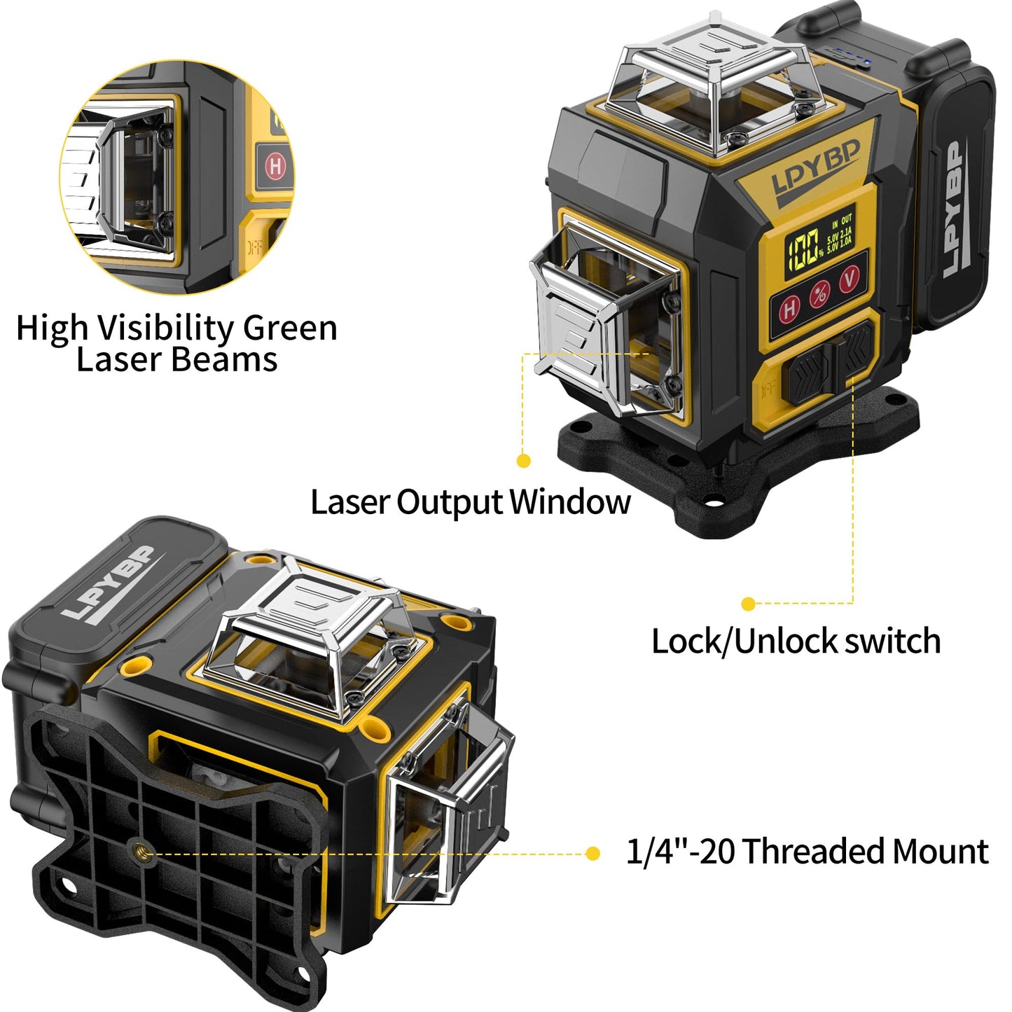 Laser Level 360 Self Leveling with Tripod, 200ft/60m working distance with vertical and horizontal lines, self-leveling mode&IP54 waterproof set - WoodArtSupply