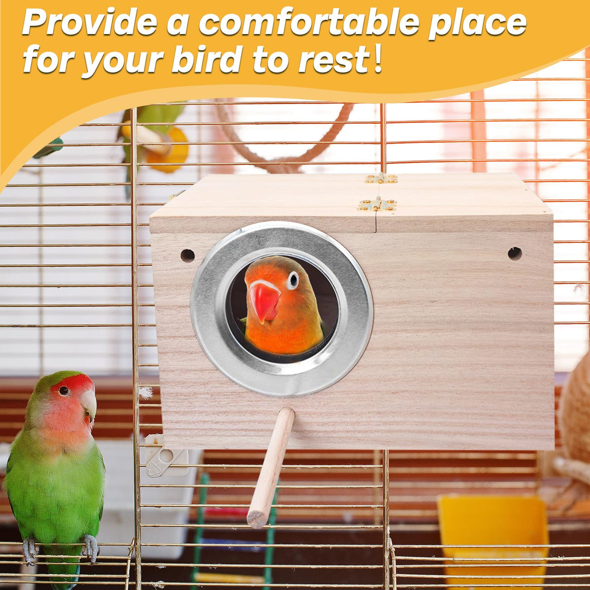 PINVNBY Parakeet Nesting Box Bird House for Cage Wood Mating Box Bird Breeding Box for Lovebirds, Cockatoo, Budgie, Finch, Canary Small and Medium Sized Birds (L:9.8 * 5.3 * 5.3 inch) PINVNBY