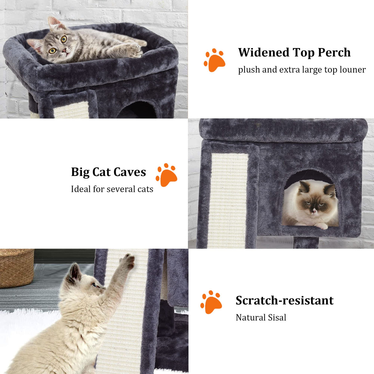 SYANDLVY Small Cat Tree for Indoor Cats Large Adult, Cat Tower with Scratching Post, Modern Cat House with Padded Perch, Kittens Condo with Board, Cat Cave (Smoky Grey) SYANDLVY