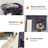 SYANDLVY Small Cat Tree for Indoor Cats Large Adult, Cat Tower with Scratching Post, Modern Cat House with Padded Perch, Kittens Condo with Board, Cat Cave (Smoky Grey) SYANDLVY