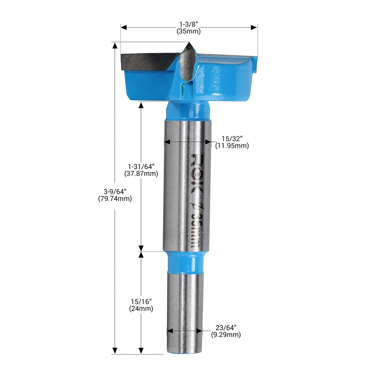 Rok Hardware 35mm Hinge Boring Forstner Drill Bit, Blue ROKBB35BLUE Rok