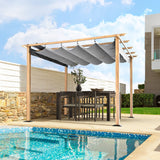 HAPPATIO 10' X 10' Pergola Retractable Pergola Canopy for Backyard, Garden, Patio; Woodgrain-Look Aluminum Pergola with Retractable Pergola Canopy, Includes Anchors and Expansion Screws (Grey) HAPPATIO