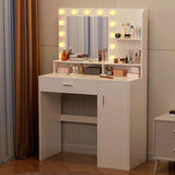 Vanity Desk with Mirror & Lights, White Makeup Desk with Drawers & Cabinet, 3 Lighting Modes & 10 Brightness, Vanity for Bedroom & Dressing Room Decofy