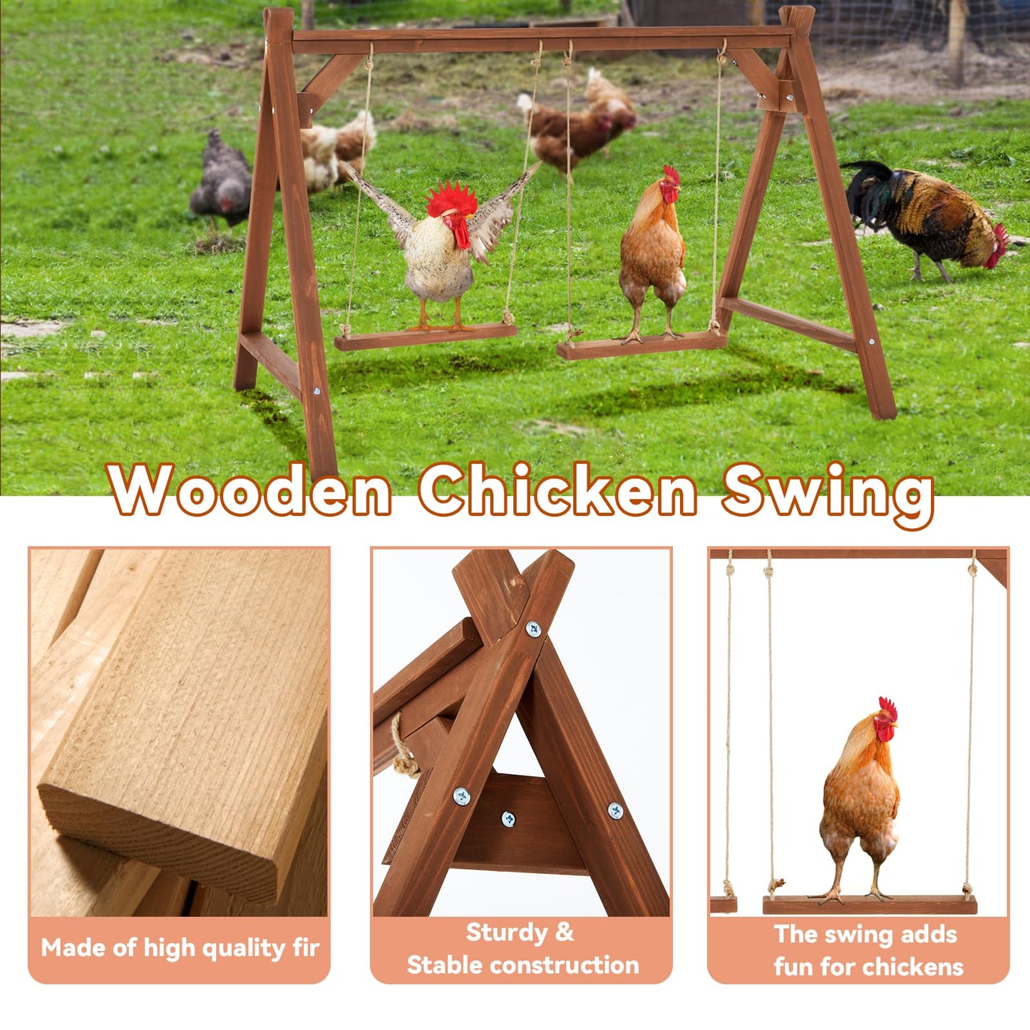 PETSFIT Chicken Roosting Bars for Hens with 2 Chicken Swings, Chicken Perch for Pet's Healthy & Play, Chicken Coop Accessories for 6-8 Chickens, Easy to Assemble&Clean - WoodArtSupply