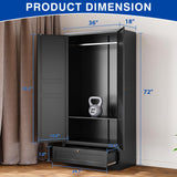 BYNSOE Metal Armoire Wardrobe Closet with 2 Doors 72'' Wardrobe Cabinet with Drawers and Hanging Rail Metal Closet with Adjustable Shelves for Bedroom. (Black, with 1drawer) BYNSOE