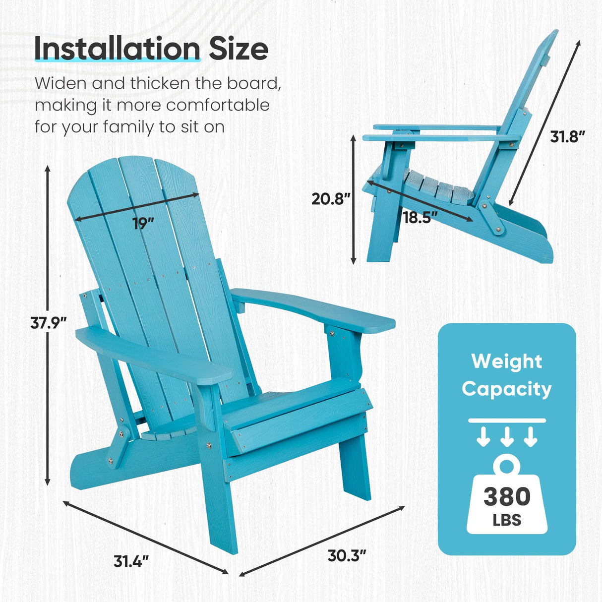 SUPER DEAL Folding Adirondack Chair Plastic Weather Resistant Patio Chairs Outdoor Accent Furniture Fire Pit Lounge Chairs for Yard, Garden, Patio 380lb Weight Capacity - Blue SUPER DEAL