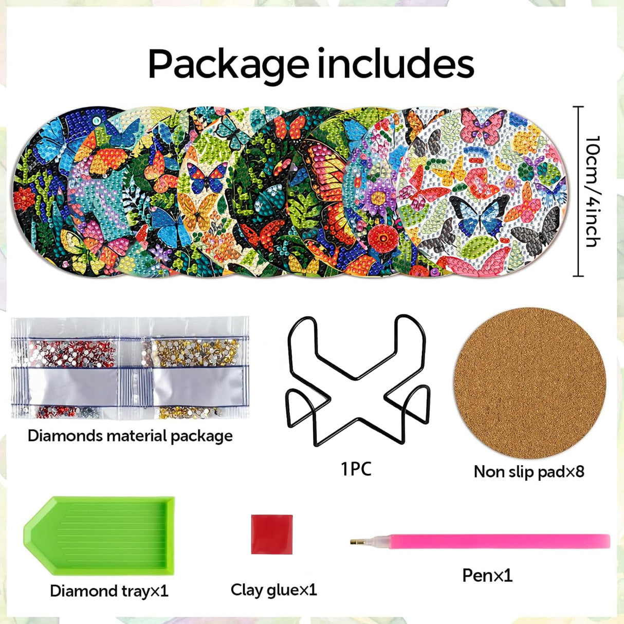 EWJRNSF 8 PCS Diamond Art Coasters Kit, Small Diamond Painting Coasters, Fall Butterfly Diamond Art Kits for Adults Beginners, Arts and Crafts Supplies Item Sets with Holder EWJRNSF