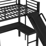 Twin XL Over Queen Bunk Bed Frame with Twin Size Loft Beds, Heavy Duty Triple Bunk Bed with Slide, Charging Station(USB Ports & Outlets), Metal Triple Bunk Beds with L-Shaped Desk Bellemave