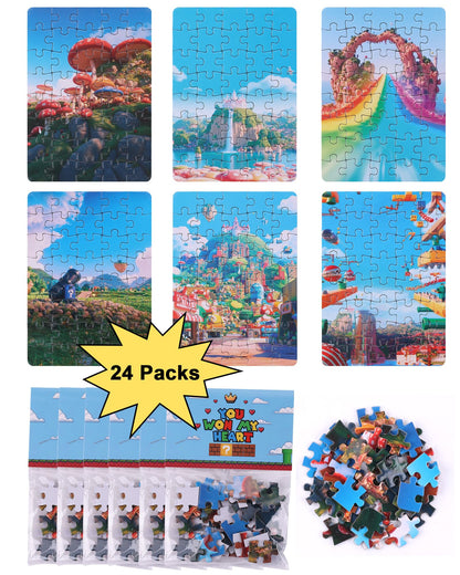 Valentines Day Gifts for Kids，24 PCS Jigsaw Puzzle with Valentines Cards for Valentine Party Favor，Valentines School Classroom Exchange Prizes Toys for Toddler Boys Girls (Ma-Rio)