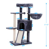 Hey-brother Cat Tree with Scratching Board, Cat Tower with Padded Plush Perch and Cozy Basket, Multi-Platform for Jump, Smoky Gray MPJ005G Hey-brother