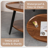 Zedesey 2-Tier Coffee Table Water-Shaped Wood Center Table Mid Century Oval Coffee Table Rustic Farmhouse Coffee Table for Living Room, Bedroom, 40", Brown Zedesey