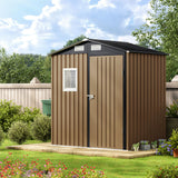 MistMo 6X4FT Outdoor Steel Storage Shed with Lockable Doors, One Window,Ideal for Garden, Backyard, Patio Storage,Brown Mistmo