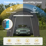 Domed Carport, Round Portable Garage, Metal Heavy Duty Carport with 2 Roll Up Windows and Ground Stakes, PE Fabric Garage, Car Port, Storage Shed, Tent for Storage, Car FansaFurn