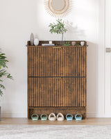 Piskyet Shoe Storage Cabinet with 2 Flip Drawers, Morden Fluted Narrow Shoes Rack Organizer Cabinet for Entryway with Anti-tilt Device,Hidden Handles,Rustic Brown Piskyet