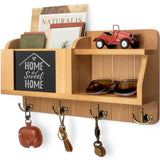 Rebee Vision Farmhouse Key Holder for Wall - Mail Organizer with Chalkboard with 4 Hooks - Rustic Key Hanger for Home Decor Rebee Vision