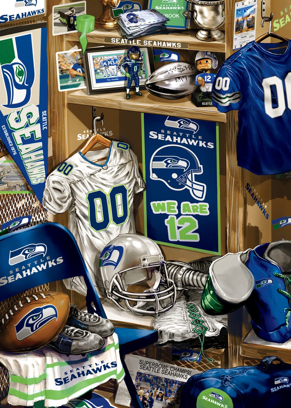 MasterPieces Game Day 500 Piece Jigsaw Puzzle for Adults - NFL Seattle Seahawks Locker Room - 15"x21" Masterpieces