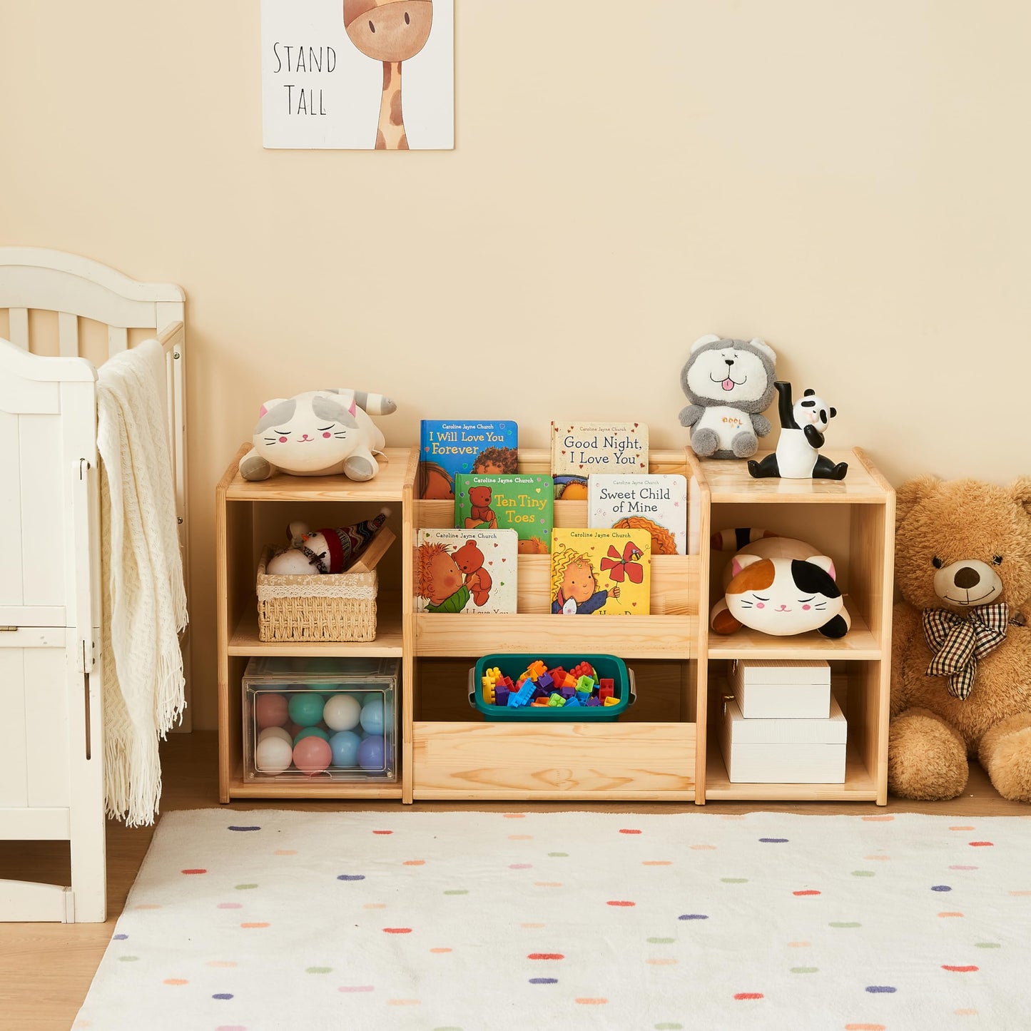 Montessori-Inspired Kids Bookshelf and Toy Organizer with Natural Wood Finish - WoodArtSupply