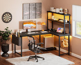Casaottima Gaming Desk with Power Outlets & LED Lights, 43 Inch Reversible L Shaped Computer Desk with Shelves & Storage Bag, Corner Desk for Home Office, Black Casaottima