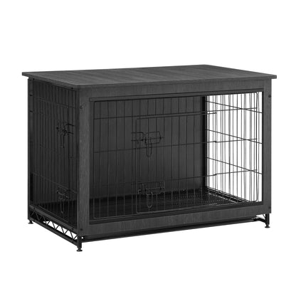 Feandrea Dog Crate Furniture, Side End Table, Modern Kennel for Dogs Indoor up to 70 lb, Heavy-Duty Dog Cage with Multi-Purpose Removable Tray, Double-Door Dog House, Ink Black UPFC003B01 - WoodArtSupply