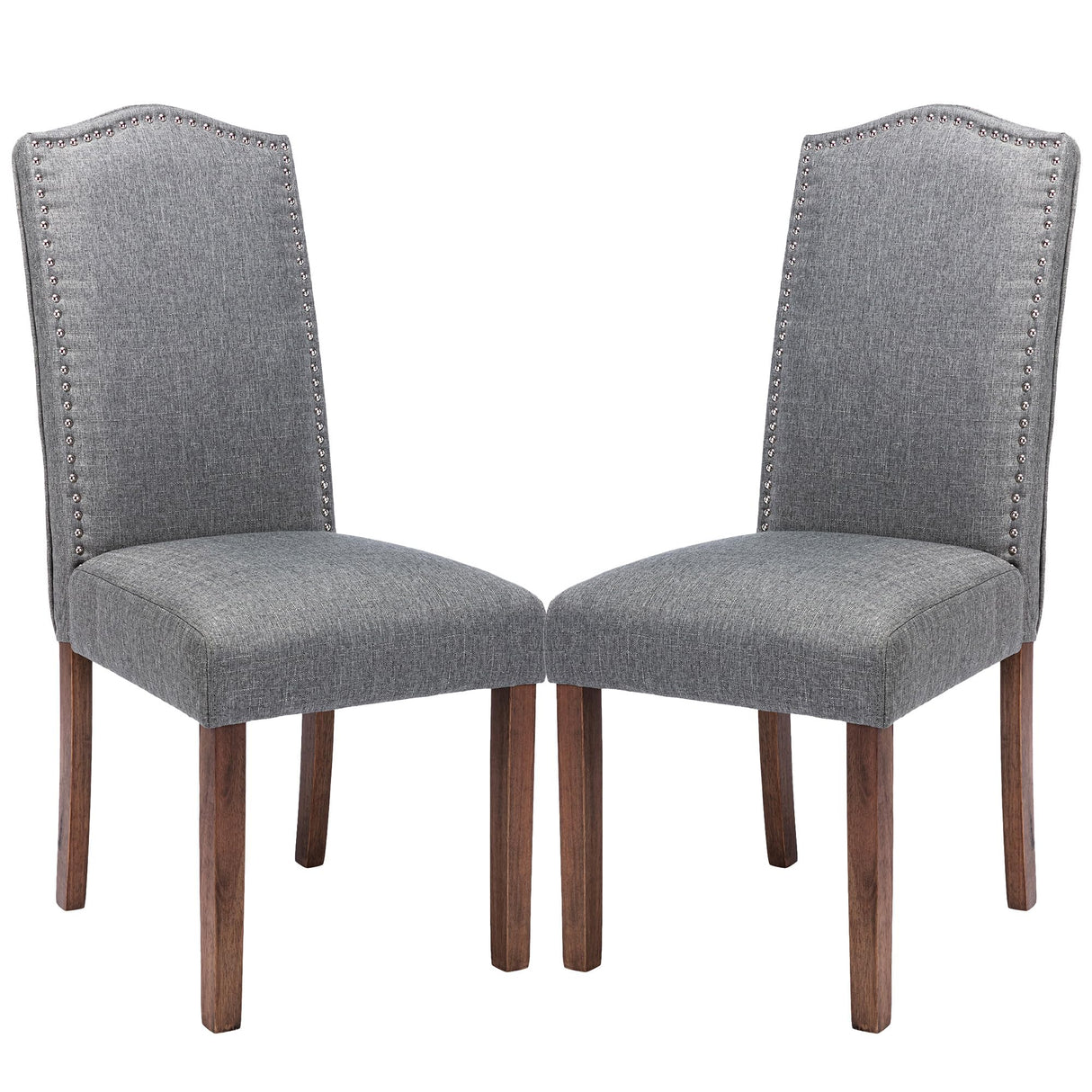 Snugway Stylish Upholstered Parsons Nailhead Trim and Sturdy Solid Wood Legs Dining Chairs, Set of 2, Smoky Grey Snugway