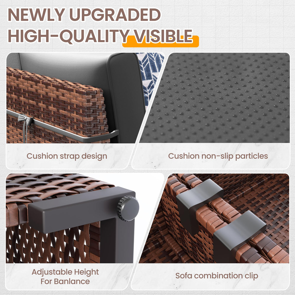 UDPATIO Patio Furniture Set, Modular Outdoor Sectional with 105°Slanted Back, 7 Pieces Rattan Conversation Set for Poolside, Backyard, Deck, with Coffee Table, Waterproof Cover,Grey UDPATIO