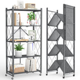 LUCKPRO 5-Tier Folding Metal Storage Rack - 63" Heavy-Duty Steel Frame with Wheels, No Assembly Utility Organizer, Rolling Shelving Unit for Kitchen, Garage, Pantry, Bedroom (Gray, 5 Tier) LUCKPRO