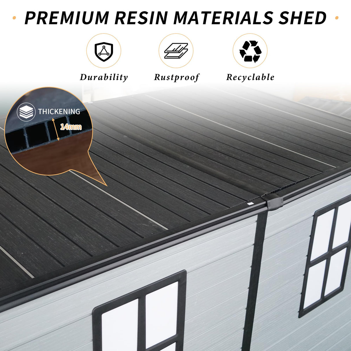 Shaical 4 x 8 FT Outdoor Storage Shed with Floor and 2 Windows, Lean to Resin Shed with Lockable Door, Plastic Sheds for Garden Tools, Bicycles, Trash Cans, Lawn Mower Shaical