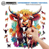 WOODBESTS Wooden Puzzle for Adults, Highland Cattle Family Puzzle (M, 170pcs, 9.2"x11.4") Beautiful Wooden Box, Wooden Jigsaw Puzzles Unique Shape, Birthday Gifts for Adults and Kids Family Game WOODBESTS