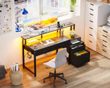 AODK 48-Inch Computer Desk with File Cabinet and Fabric Drawers, Reversible Office Desk with LED Strip and Power Strip, Gaming Desk with Monitor Riser, Writing/Study Table for Home, Oak Grey AODK