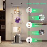 nifoti 4-Shelf Glass Display Cabinet with LED Lights Strip and Lock, Curio Cabinets Display Case with Casters and 1 Door, Tempered Glass Display Showcase for Living Room,Exhibition Hall - White nifoti