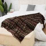 Gealaek Boho Throw Blanket Lightweight Soft Cozy Decorative Blankets for Sofa Bed Farmhouse Throw Blanket Aztec Blanket with Tassel Khaki Olive Wine Checkered 50" x 60" Gealaek