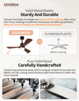 Ceversa 42 Inch Solid Wood Ceiling Fan with Light and Remote Control,3 Blades Craftmade Modern Ceiling Fan Quiet for Living Room Bedroom Farmhouse Indoor Outdoor Ceversa