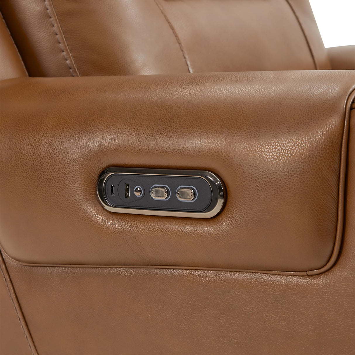 Watson & Whitely Genuine Leather Power Recliner Chairs for Adults, Lay Flat Recliner with Power Headrest, USB Ports and Cup Holders, Electric Reclining Chair for Living Room, Bedroom, Saddle Brown Watson & Whitely
