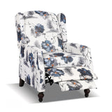 GUEAPY Mid-Century Modern Wingback Recliner Chair, Upholstered Push-Back Manual Recliner for Adults, Floral Accent Chair with Solid Wood Legs for Living Room & Bedroom, Blue GUEAPY