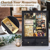 KWYADLUO 11x16 Shadow Box Frame with Light, Memorial Display Case with Shelves, Drawer and Slot for Keepsakes, Large Deep Shadow Box for Flowers and Pet Memorial, Black KWYADLUO