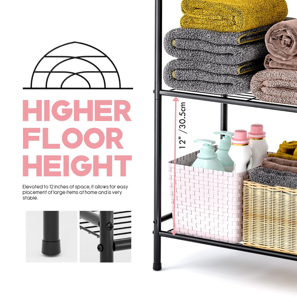 LEEDA 3-Tier Freestanding Multipurpose Storage Shelves Heavy Duty Metal Shelving Unit, Display Plants Flowers Bath Essentials, for Kitchen Bathroom Office, Black Leeda Made