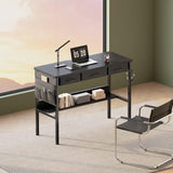 Maihail Small Desk with Drawers for Bedroom, Small Vanity Desk Without Mirror, 39.5inch, Writing Desk with Bookshelf, Computer Desk with Storage Drawers, Vanity Table no Mirror Black Maihail