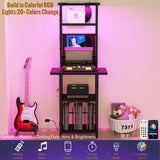 YAKANJ Record Player Stand with Led Light,Record Player Table with Vinyl Storage,Turntable Stand with Record Holder Vinyls Display Shelf for Music Room Studio,Black YAKANJ