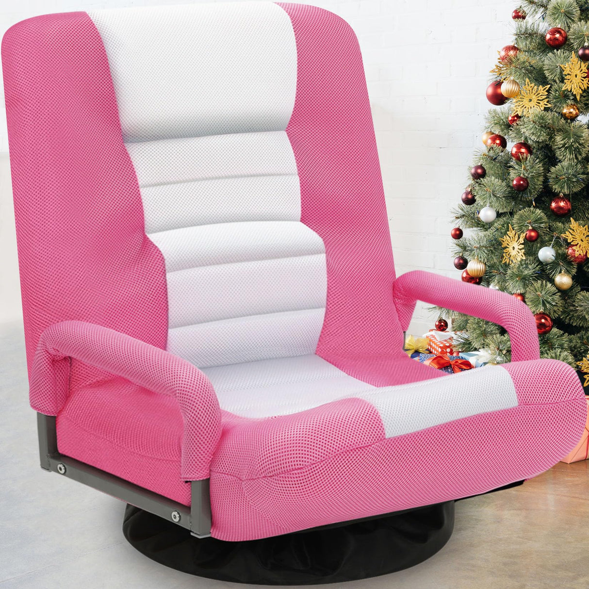 ACIPENSER Swivel Gaming Chair Multipurpose Floor Gaming Chair for Playing Video Games, TV, Reading w/Armrest Lumbar Support & 6 Adjustable Postion Backrest for Adults & Kids,Pink ACIPENSER