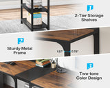 Tribesigns 90.55'' 2 Person Desk with Storage Shelves, Double Computer Desk with Spacious Desktop, Extra Long Study Writing Table Workstation for Home Office (Black & Brown) Tribesigns