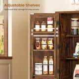usikey Storage Cabinet with 4 Doors, 43.3" H Farmhouse Kitchen Cabinet with 6 Door Shelves, Kitchen Pantry with 3 Adjustable Shelves, for Living Room, Rustic Brown usikey