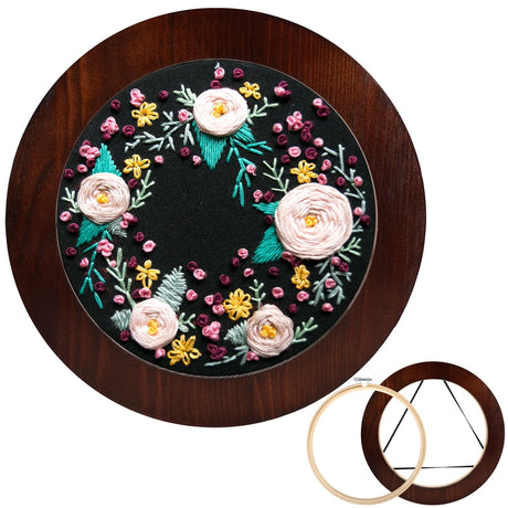 XEmbro 8 Inch Wood Embroidery Hoop Frame, Round Wood Embroidery Display with 8 Inch Embroidery Hoop for Finished Cross Stitch or DIY Art Craft Sewing Ornaments XEmbro
