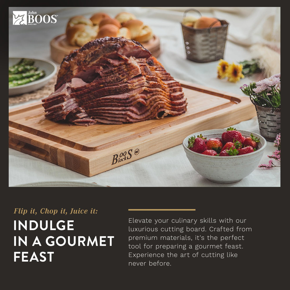 John Boos Reversible Cutting Board w Juice Groove, Chop-N-Slice, 20" x 15" x 1-1/2", Maple John Boos