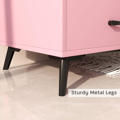 Youmumeub Nightstand with 2 Drawers: Pink Besides - Table for Bedroom Modern End Table for Bedroom Small Caninet with Solid Metal Legs