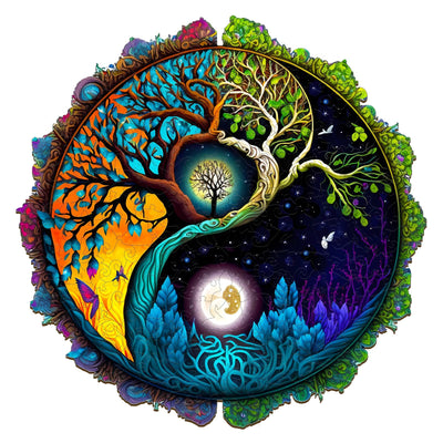 JIGFOXY Wooden Puzzle for Adults, Tree of Life Wooden Jigsaw Puzzles, Unique Zen Shape Puzzles, Christmas Thanksgiving Gifts for Family Friend(S-7.9 * 7.9in-100psc)