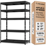 Metalkast Heavy-Duty Metal Garage Shelving | 71" H x 47" W x 24" D | Adjustable Industrial Storage Rack with Wire Shelves | 5-Tier Steel Shelving Unit, 5,000LB Capacity, Rust-Resistant Coating Metalkas